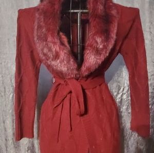 Faux Fur Removable Collar Cardigan